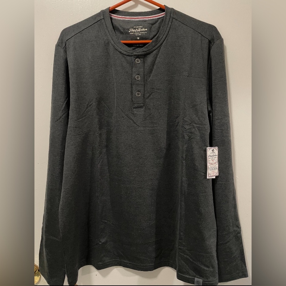 Flag & Anthem Men's Black Heather Henley Neck Long Sleeve Shirt Size Medium M